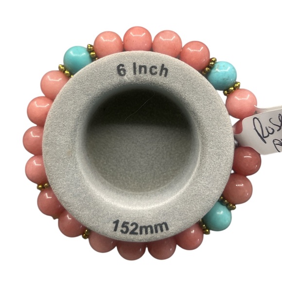 Rose Quartz gemstone bracelet set with Turquoise colored agate, Stretch - Picture 5 of 8
